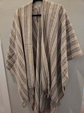 Gorgeous Neutral Striped Wool Shawl Handmade in Oaxaca, Mexico